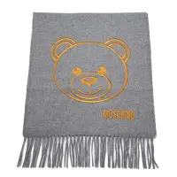 在飛比找Yahoo奇摩購物中心優惠-MOSCHINO 泰迪熊臉純羊毛寬版流蘇圍巾(014 灰色)