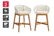 Set of 2 Shangri-La Lorne Rope Cushion Acacia Wood Outdoor Bar Stools (Cream)