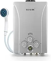 OGL Gas Hot Water Heater Portable Shower Camping LPG Outdoor Instant 4WD with LED Display 10 in 1 550L/Hr- Silver