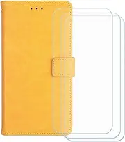 LCEHTOGYE Cover for Infinix Note 30 VIP + 3 Slice HD Tempered Glass,Shell BracketBumper Protective Back Case - Anti-Scratch Screen Protector for Infinix Note 30 VIP - HZFM -Yellow