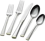 Mikasa, Gold Accent Harmony Flatware Service for 12, 65 Piece Set, 18/10 Stainless Steel, Silverware Set with Serving Utensils