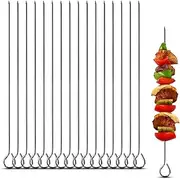 Kebab Skewers, 30 Pcs 12 Inch Stainless Steel Barbeque Skewers, Reusable BBQ Grilling Kabob Skewer with Ring-Tip Handle for Chicken, Fruit, Vegetable, Meat, Beef