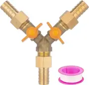 Brass 3 Way Shut Off Ball Valve, 3/4" Hose Barb 2 Switch 3/4"
