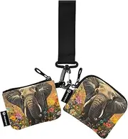 [XYMZR] Mini Zip Around Wristlet keychain Wallet Elephant Garden Colorful for Women Personalized Pattern Detachable Dual Pouch Wristlet Portable Wallet Phone Coin Purse, Multi-colored, One Size