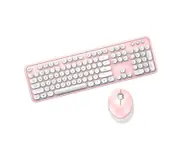 Sweet 2.4G Wireless Keyboard Mouse Set Pure Color Round Keycaps - Pink