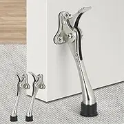Door Stops, 6 Inch Kickdown Door Stoppers for Bottom of Door, Brushed Nickel Heavy Duty with Non-Slip Rubber Doorstop, 2 Pack