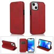 iPhone 14 Case Leather Wallet Flip Phone Case - Red