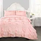Kemmy Quilt Ruffled Textured 2 Piece Twin Size Bedding Set Peach/Blush