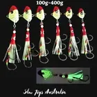 3 X Baited Octo Jigs-Supa Glow 100g-400g 7/0 Circle Gang Assist Hooks. REDS DHU