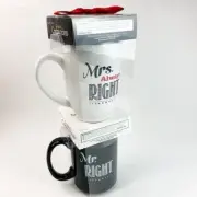 Coffee Mug Set: 2 Mugs: MR. RIGHT & MRS. ALWAYS RIGHT w/Cappuccino Mix New
