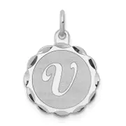 Sterling Silver Silver/Rhodium-Plated Brocaded Letter V Initial Pendant