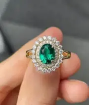 2.05 Ct Oval Cut Natural Emerald Diamond Proposal Ring 14K solid Yellow gold