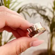 Solid 925 Sterling Silver Hammered Two Tone Spinner Ring Gift For Women Wedding