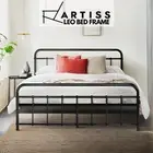 Artiss Leo Bed Frame Double Size Country Style Metal Frame Bedroom Storage Black