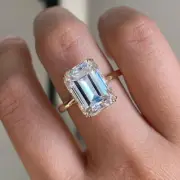 6 Carat Emerald Cut Moissanite Ring Solitaire Wedding Ring Anniversary Gift Her