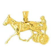 14K Gold Horse and Chariot Pendant
