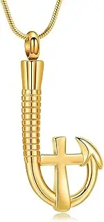 DOTUIARG Cross Fishhook Urn Necklace for Ashes Fishing Memorial Pendant Cremation Jewelry Loved Ones Ash Holder Keepsake for Men Women