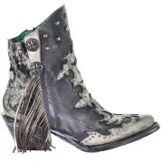 Corral Boots Metallic Overlay Studded Fringe Pointed Toe Cowboy Booties Womens S