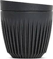 Huskee Coffee Cups with Lids - Reusable Coffee Cup with Unique Fins for Espresso, Cappuccino, Americano, Mocha - Insulated & Portable Latte Cups Made with Repurposed Coffee Husks - 6 oz., Charcoal
