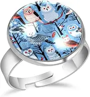 [FVQL] Adjustable Ring for Girls, animal owls bird, 0.67inch/1.7cm, Glass, glass