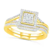 0.38 CT. T.W. Composite Natural Diamond Square Frame Split Shank Bridal Engagement Ring Set in Solid 10K Yellow Gold
