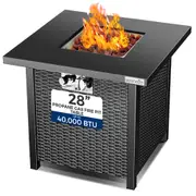 SereneLife 28" Propane Gas Fire Pit Table - 40,000 BTU Outdoor Fireplace with Cover, Stainless Steel Burner & Control Panel, Adjustable Flame, Weather Resistant, Easy Assembly, Outdoor D�cor