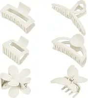 White Claw Clip, 6 Pack White Hair Clips for Thin Thick Hair Matte Non Slip Jaw Clips Flower Banana Butterfly Claw Clips Hair Accessories for Women and Girls