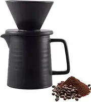 [Pasdrucn] 500 ml Porcelain Coffee Filter with Cup, Pour Over Coffee Maker with Ceramic Mug, Coffee Pot with Filter, Pour Over Coffee Dropper, Reusable Coffee Filter (Black)