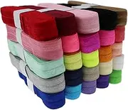 PAMIR TONG Mixed Color-50 Yards 5/8'' Fold Over Elastic FOE Headband Baby Hairbow Soft Foldover Elastic Binding Webbing Tape Craft Sewing