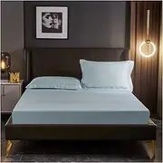 [PAHION] Satin Fitted Bed Sheets 80S Long-Staple Cotton Bottom Bedsheets Single Double King Twin Full Queen Bed Linen with 30cm Deep Pocket Fitted Sheet Only (Color : Blue A, Size : 120x200+30 cm)