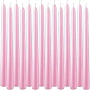 Set of 14 Pink Unscented Dripless Taper Candles- Clean Burning Smokeless Dinner Candles for Wedding & Home Decor Party Restaurant Spa Church- 10 Inch Individually Wrapped