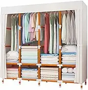 Portable Wardrobe Rack,Simple Wardrobe,Assembly Double Layer Closet Storage Shelves Portable Fabric Cupboard with Waterproof Partition