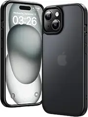 TAURI for iPhone 15 Case 6.1" with Translucent Matte Back, Military-Grade Protection, [Anti-Fingerprint] Shockproof Frosted Phone Cover - Black
