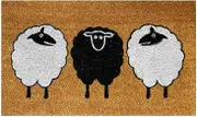 Solemate Doormats Black and White Sheeps PVC Backed Coir Doormat, 45 x 75 cm