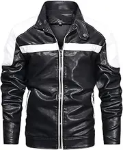 Men's Pu Leather Stitching Motorcycle Jacket Stand-Up Collar Moto Leather Racing Suit Season Riding Pu Jacket