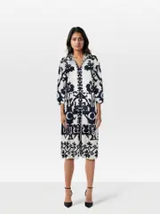 Blue & White Pattern Midi Dress