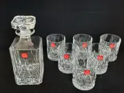 RCR OPERA WHISKEY SET DECANTER & 6 GLASSES ITALIAN LUXION ECO CRYSTAL NIB