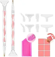 Eudaicful Rhinestone Picker Tool Kit: 2Pcs Rhinestone Picker Handle, Dual-Ended Rhinestones Applicator Dotting Tools Pen with 12 Upgraded Plastic Replacement Tips, Clay for DIY Nail Art Salon Home