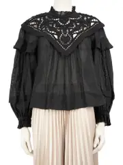 Black Linen Broderie Blouse