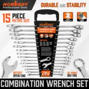 HORUSDY 15Pc Metric Spanner Set Ring Open End Spanners Comb Spanners CRV 8-22mm