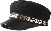JUNMIN Women's Leather Brim Flat Top Hats Fashion Hats Winter Hats (Color : Black, Size : Adjustable)