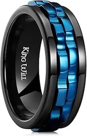[King Will] Mens Boys Black Gear Spinner Rings Stainless Steel Fidgets Two Black Gear Fidget Ring Anxiety Ring For Men Women Toy Stress Free Cool Wedding Band