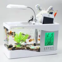 在飛比找Yahoo!奇摩拍賣優惠-小夜燈 創意迷你魚缸創意禮物 家居用品水族箱 筆筒時間鬧鐘日