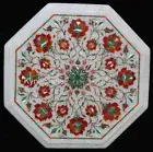 White Marble Coffee Table Top Gemstone Inlay Work Sofa Side Table for Hallway