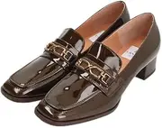 [LANVIN en Bleu] Lanvin on Blue Square Toe Bit Loafer Pump, Dark Brown Enamel, 24.5 cm E