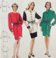 EASY Vtg UC Burda 4631 Sew Pattern Drawstring Waist Color-Block Dress Szs 10-20