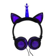 Cute Kids Cat Ear Headphones Wired Adjustable For Boys Girls Tablet Headband Earphone Foldable Over On Ear Game Headset Black Purple