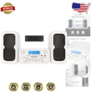 Wireless Bluetooth Stereo CD Player with AUX & Remote - Compact White Design