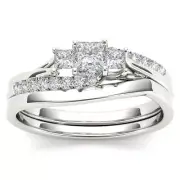 14k White Gold Round Cut 0.5Ct Diamond Bridal Set Ring Size 6 Clarity I2