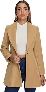 [Allegra K] Women's Turn Down Collar Buttoned Business Casual Mid-Long Winter Coat